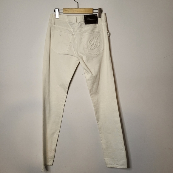 Blumarine Straight Leg Regular Embellished Rhinestone Jeans Off White Size 42 - Picture 11 of 14